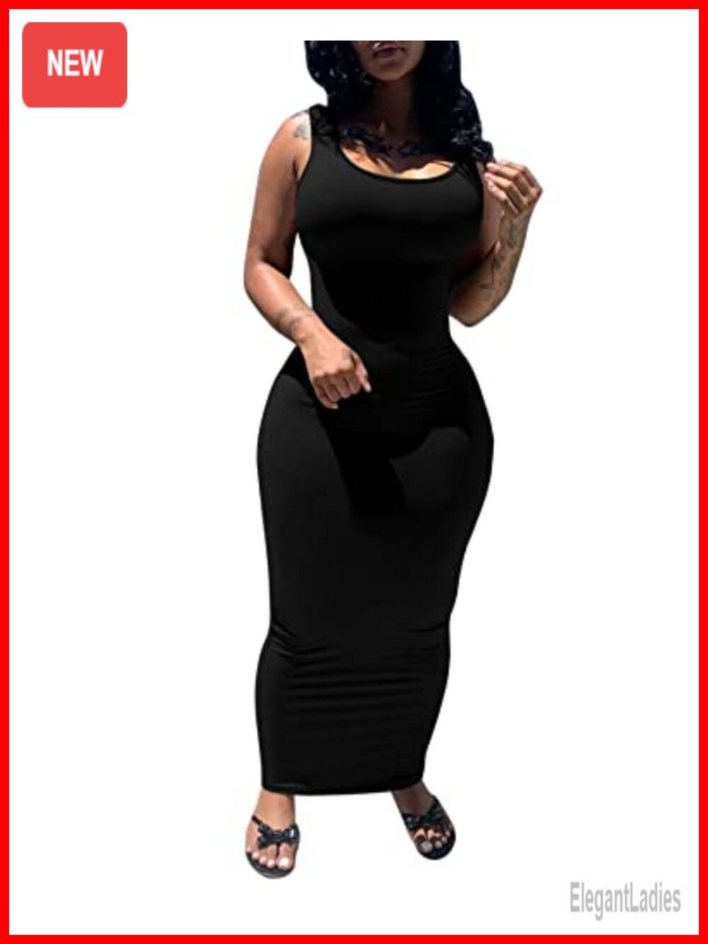 Women's Bodycon Maxi Dress Sleeveless Scoop Back Tank Stretch Blend
